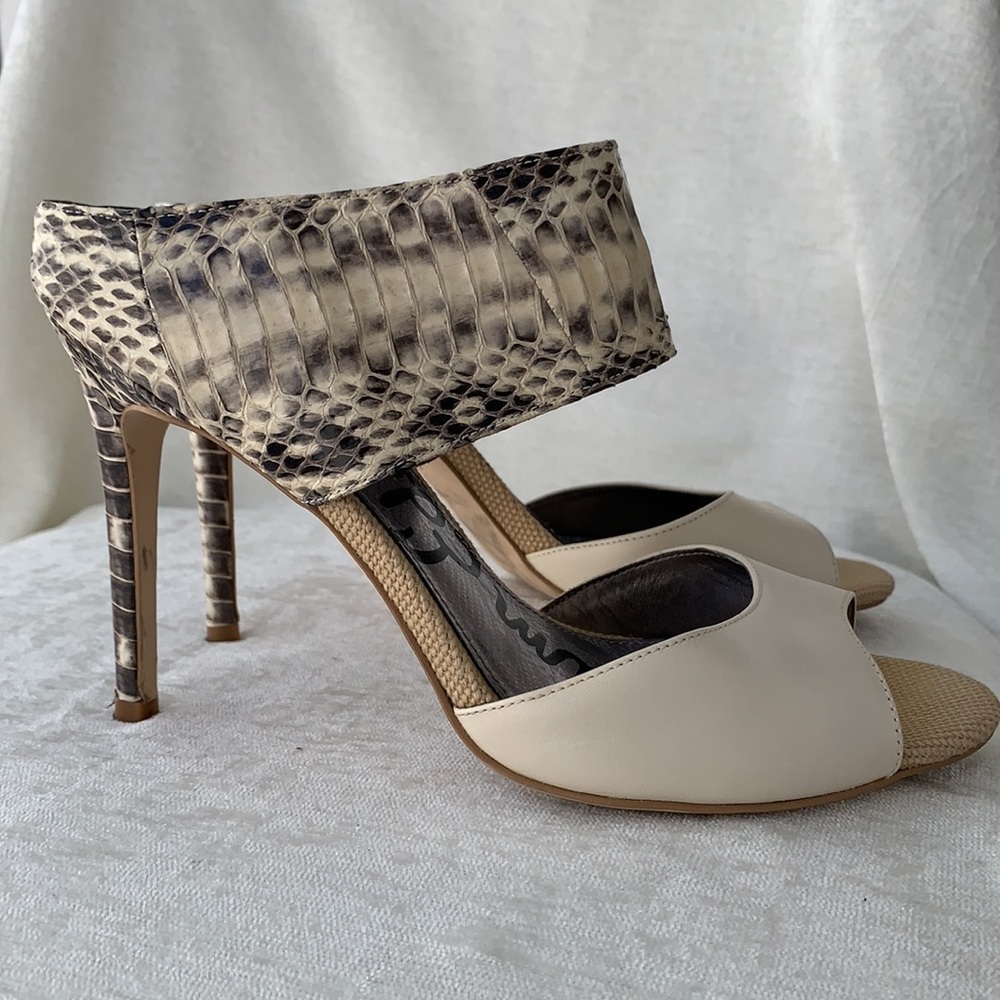 Sam Edelman Scotti Snakeskin Mule Open Toe Heels